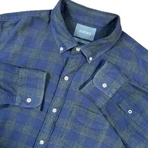 Bonobos Mens Size L Blue Green Plaid Long Sleeve Button Down‎ Shirt Slim Heather